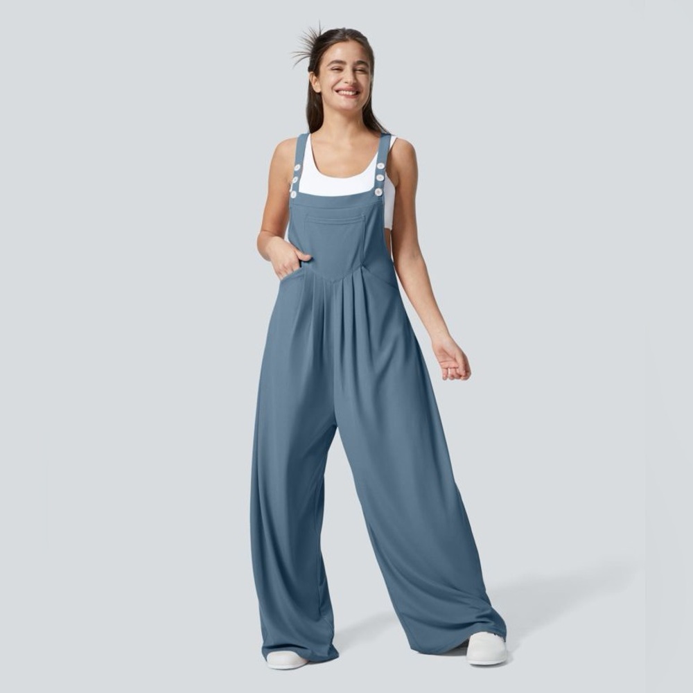 NWT HALARA Knit Jumper Romper Mountain Spring Blue Overalls Size M Pockets